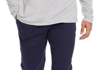 Men's Pajama Set with Neckline 100% Cotton Soft and Comfortable Nightwear 2-Piece Lounge Set