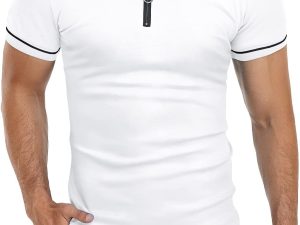 Men's Short Sleeve Polo Shirts Quarter-Zip Casual Slim Fit Lapel Neck Basic Designed Cotton Shirts