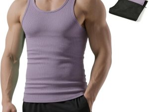 Men's Ribbed Tank Tops Knit Casual Sleeveless Workout Muscle T Shirt Gym Undershirts Beach Tank