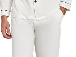 Mens Pajamas Set 100% Cotton Sleepwear Button Down Pj Sets Long Sleeve Lounge Set Soft Nightwear with Pockets & Front Fly