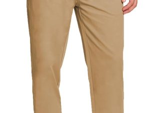 Men's Casual Cotton Pants Regular Fit Elastic Waist Drawstring Twill Pants Straight Leg Chino Pants