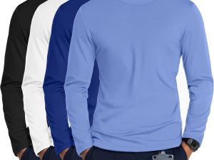 4 Pack Men's Long Sleeve Underscrub Shirts Nurse Crewneck Work Tops Stretchy Laying Undershirts Basic Tee