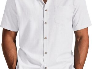 Men's Button Down Short Sleeve Shirt Cotton Casual Summer Shirts Textured Beach Vacation Shirts for Men