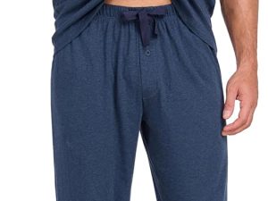 100% Cotton Mens Pajamas Set Short Sleeve Loungewear with Long Pants Button Down Sleepwear Soft Comfy Pj for Men