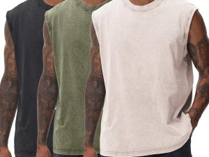 Mens Workout Tank Tops Sleeveless Tee Shirts Men Muscle Shirt Gym Acid Wash T Shirts Running Beach Loose Fit Tee